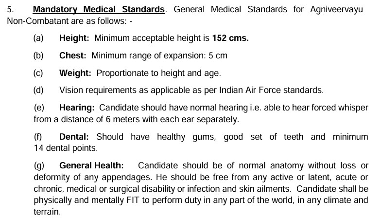 Indian Airforce Recruitment 2024 Medical Standards