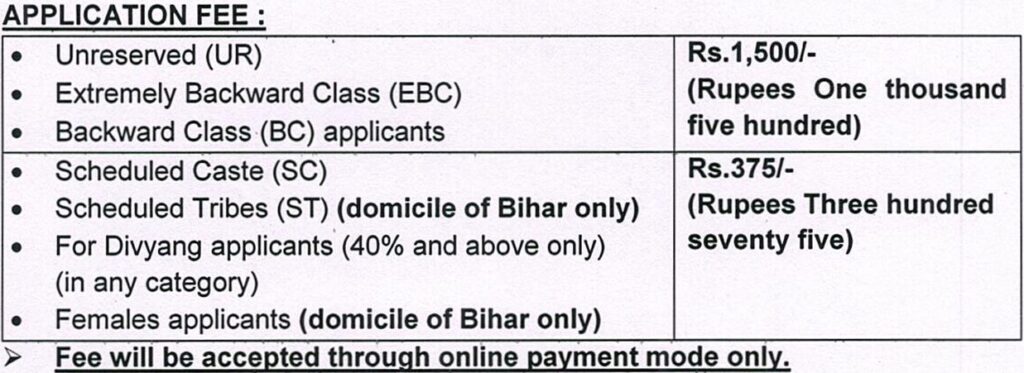 Bihar Clerk Recruitment 2024 Exam Fee