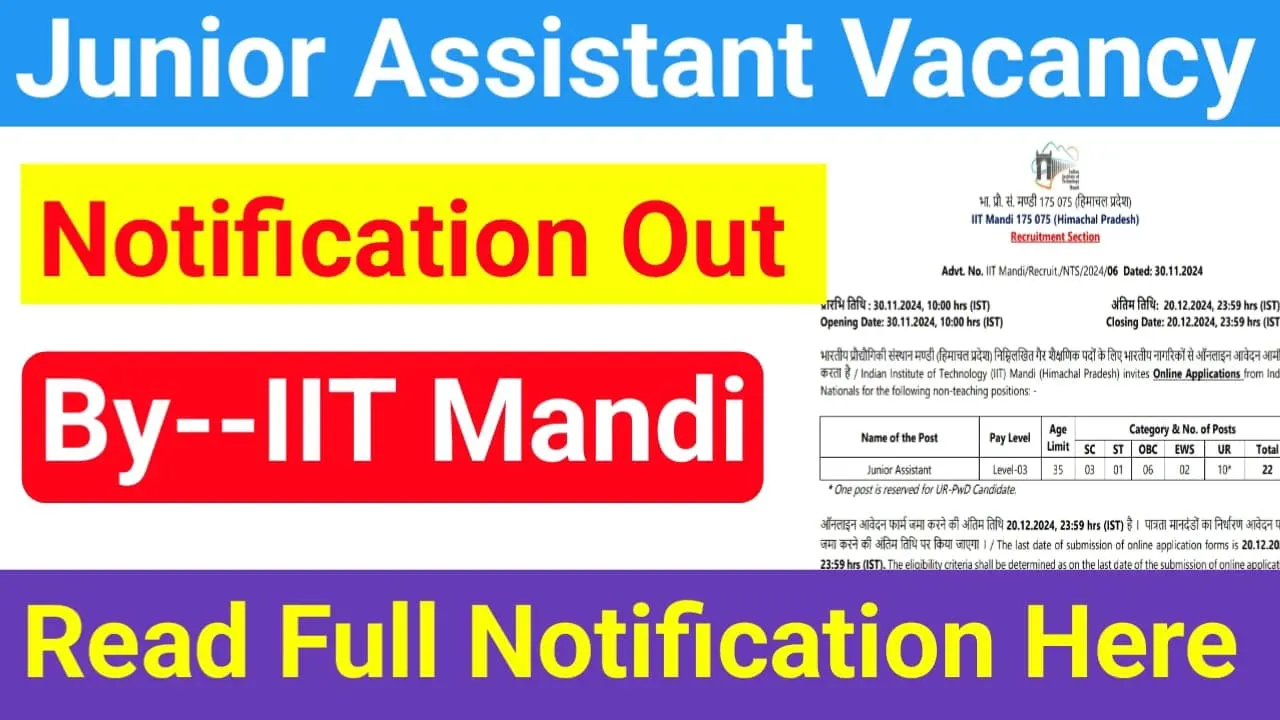 IIT Mandi Junior Assistant Recruitment 2024