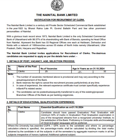 Nainital Bank Recruitment 2024